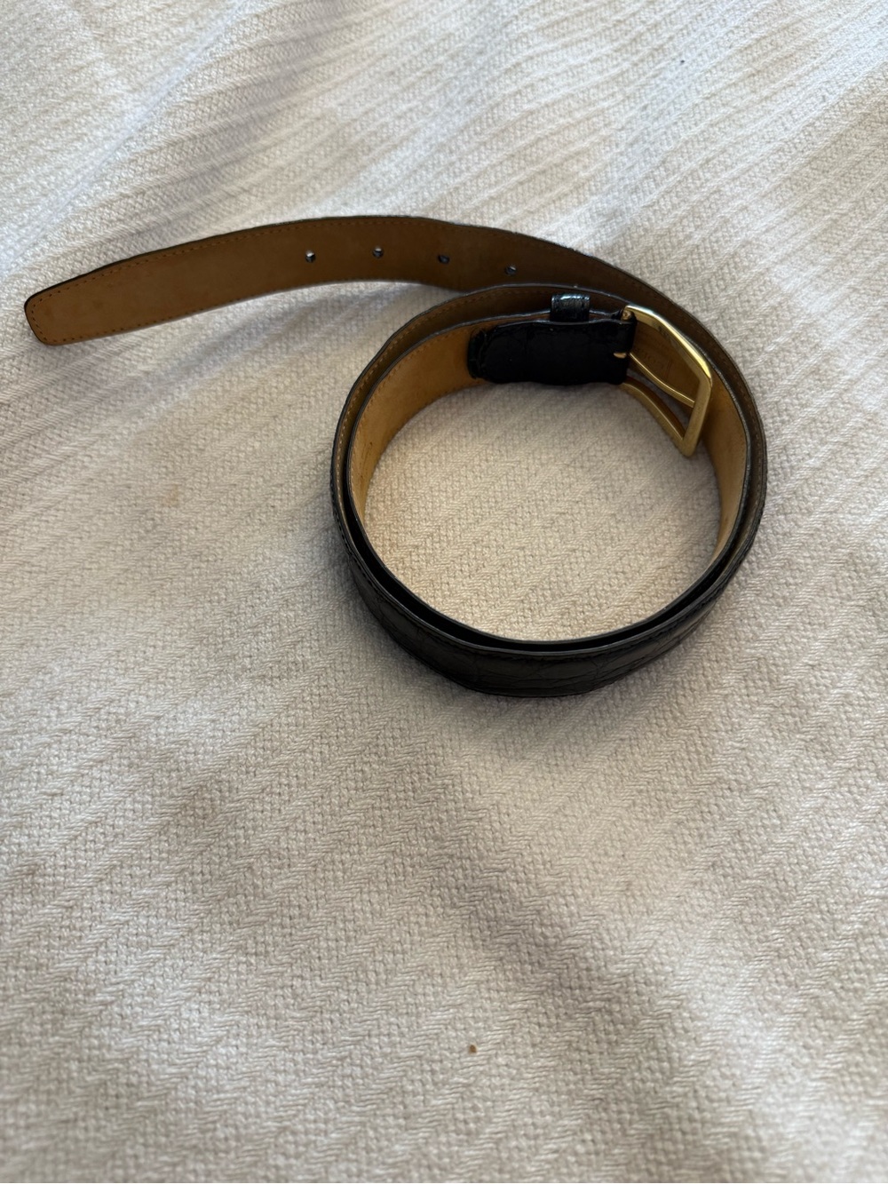Men's Black crocodile Belt with Gold-Tone Buckle